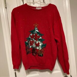 Vintage Y2K Sequin Christmas Tree Ugly Christmas Sweater